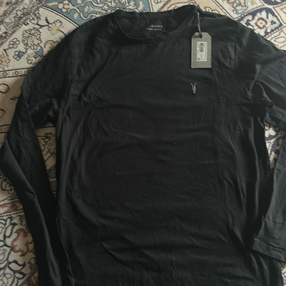 Black long sleeve crew tee AllSAINTS xl new with tags